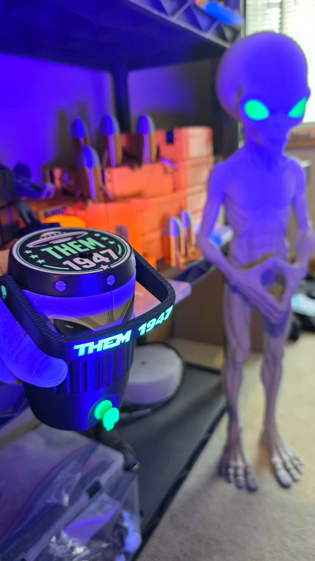 THEM 1947 Alien Coozie black matte finish with alien face design on dark surface
