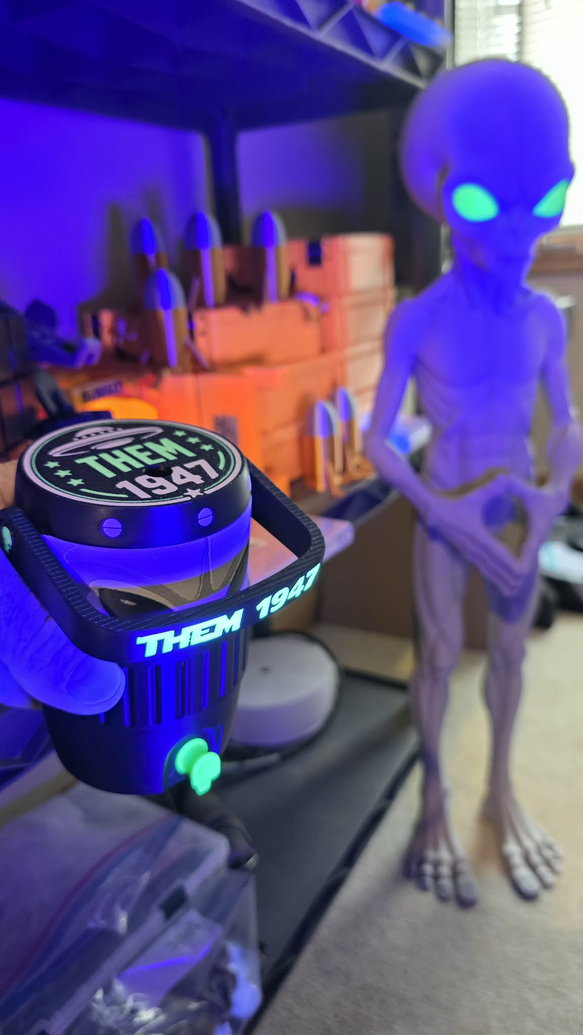 THEM 1947 Alien Coozie black matte finish with alien face design on dark surface