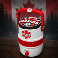 Canada soccer 3D printed coozie with maple leaf wrap on dark wood