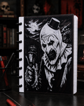 Art the Clown horror notebook kit with black and white cover design