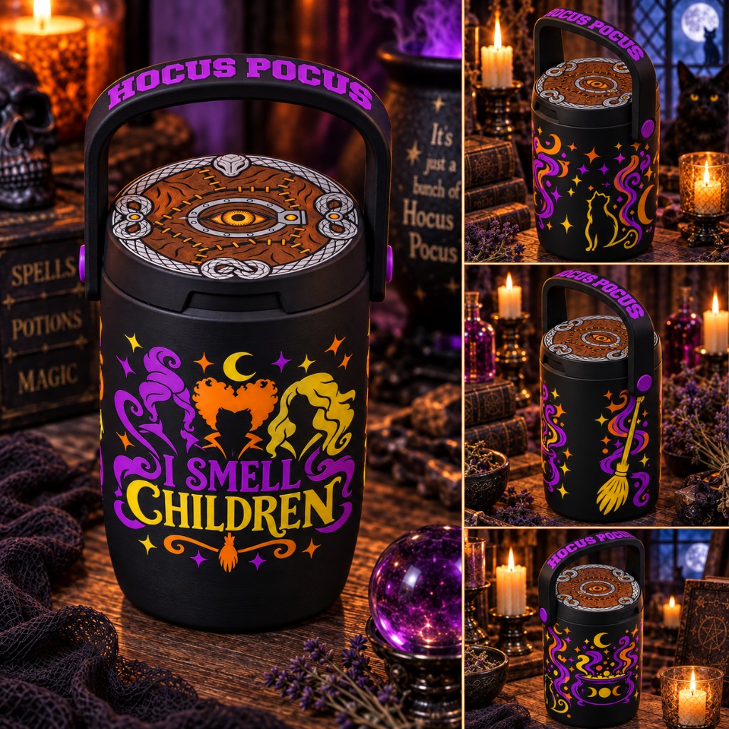 Hocus Pocus can cooler four-angle product collage