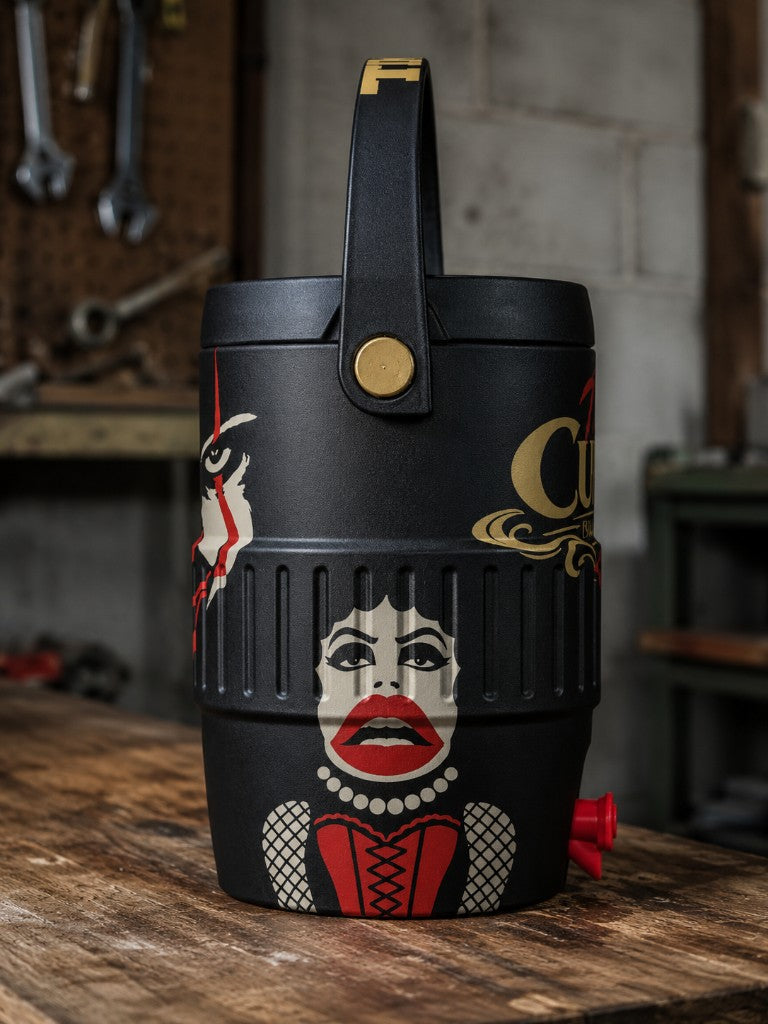 Tim Curry coozie showing Dr. Frank-N-Furter from The Rocky Horror Picture Show