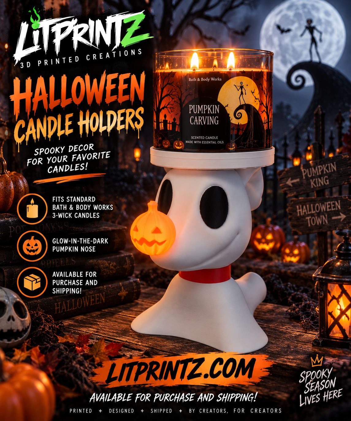 Halloween Town promotional photo of the Zero candle holder with Lit Printz branding