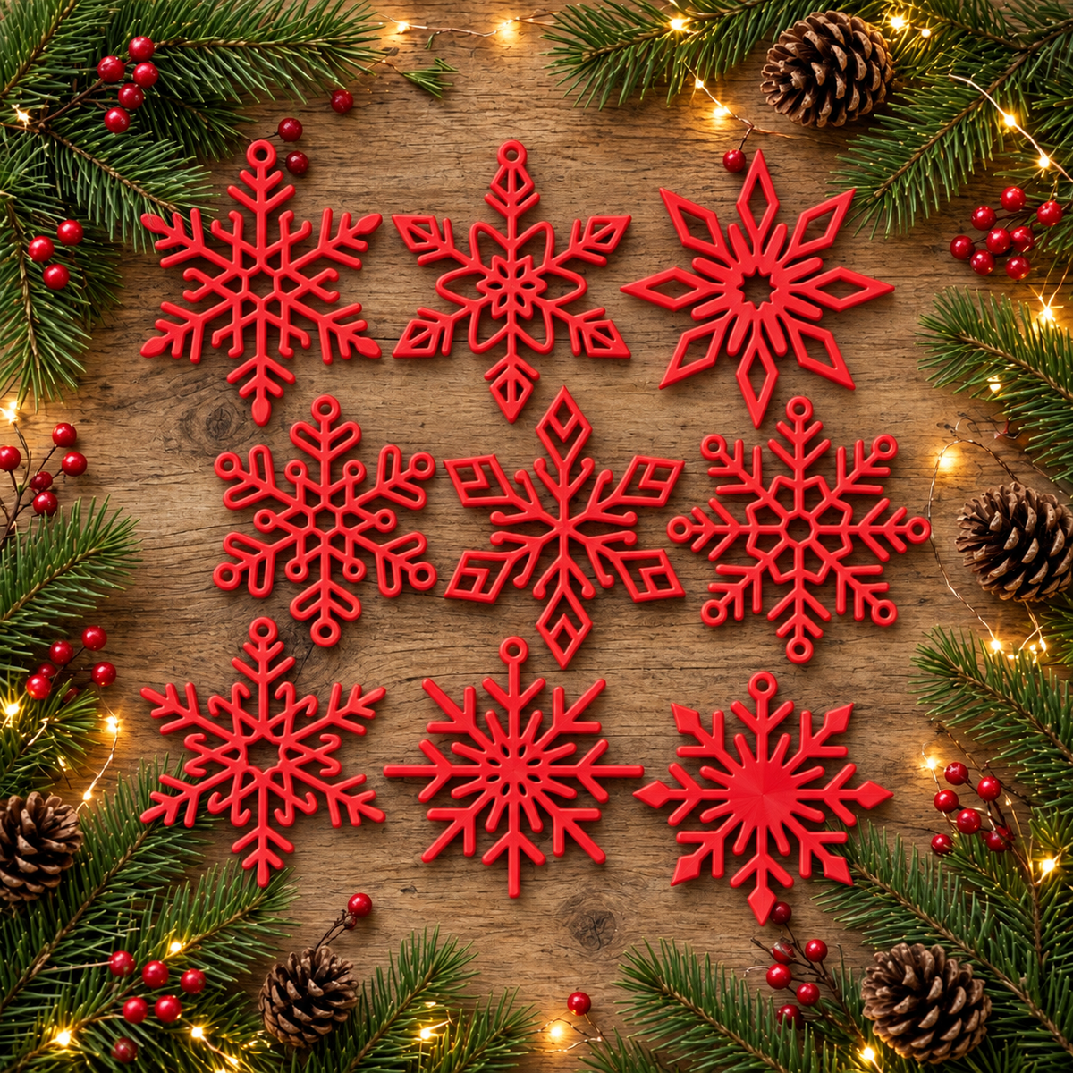 Textured Snowflake Ornament Set (Set of 9), 3D printed Christmas ornament