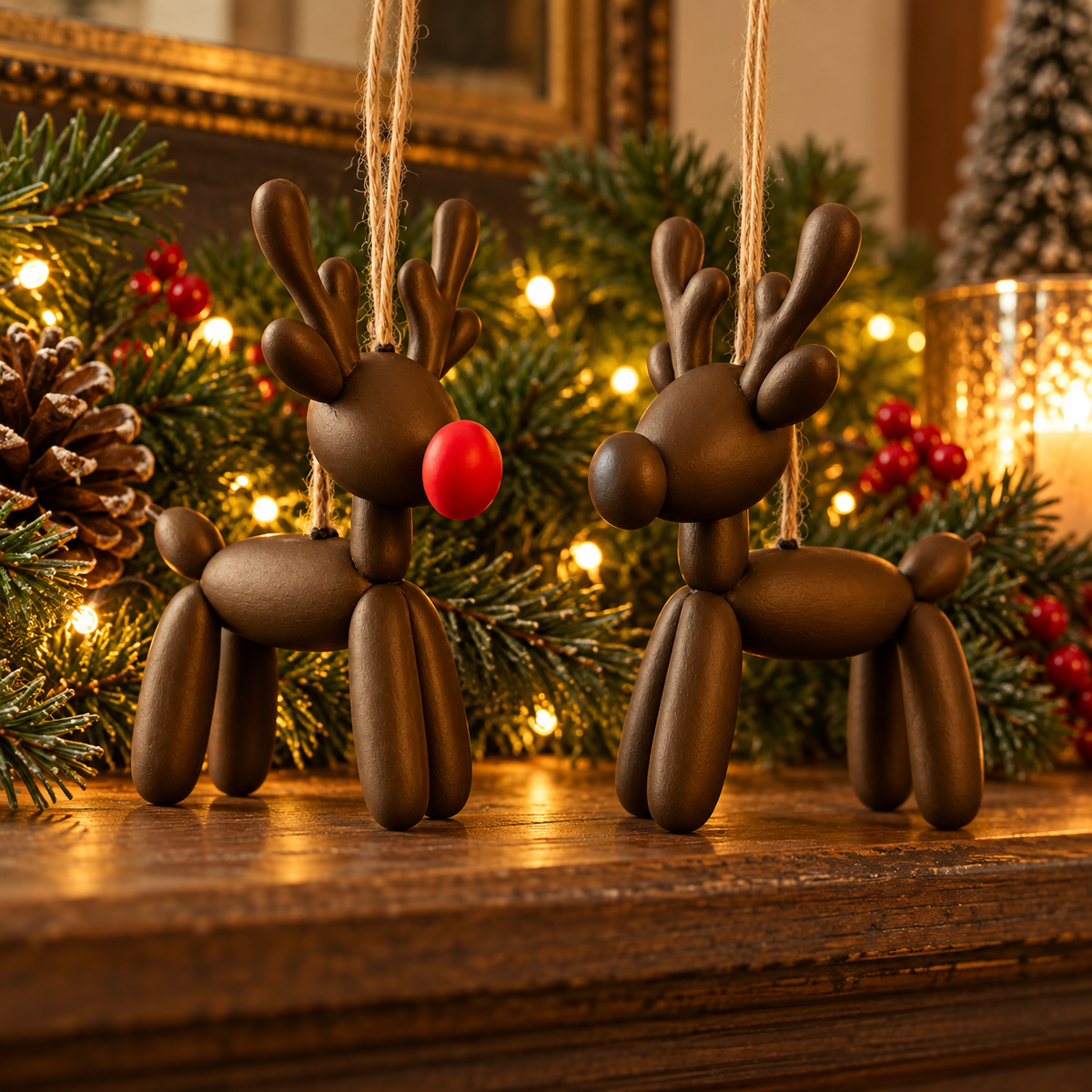 Balloon Reindeer and Rudolph Ornaments (Set of 2), 3D printed Christmas ornament