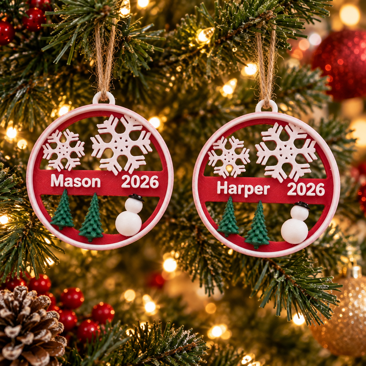 Personalized Christmas Ornament with Name and Year, 3D printed Christmas ornament