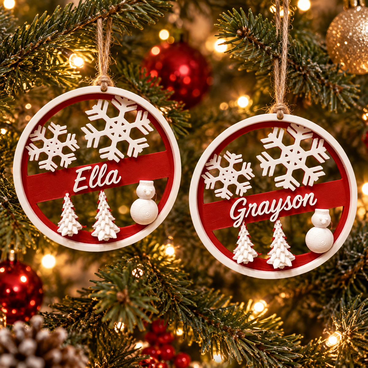 Personalized Christmas Name Tag Ornaments (Pack of 4), 3D printed Christmas ornament