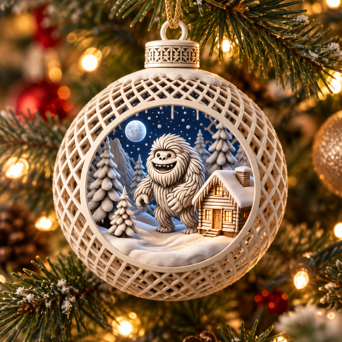Christmas Yeti Ball Ornaments (Pack of 4), 3D printed Christmas ornament