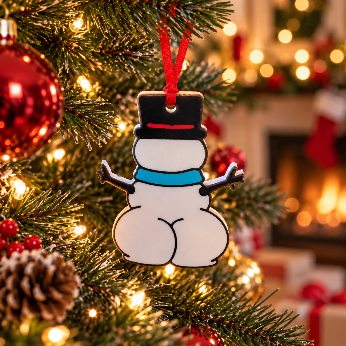 Snowman Booty Christmas Ornaments (Pack of 6), 3D printed Christmas ornament