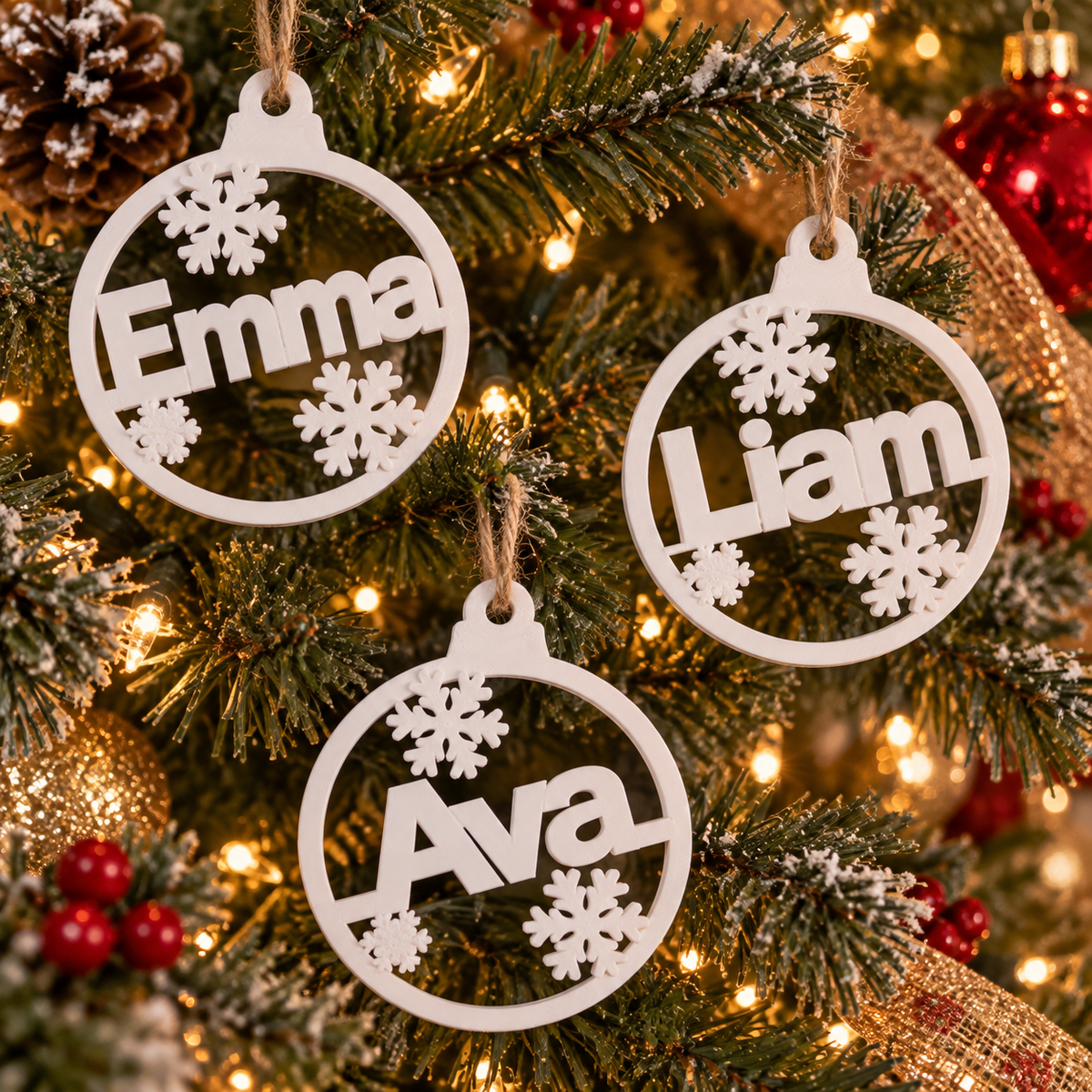Personalized Snowflake Name Ornaments (Pack of 4), 3D printed Christmas ornament