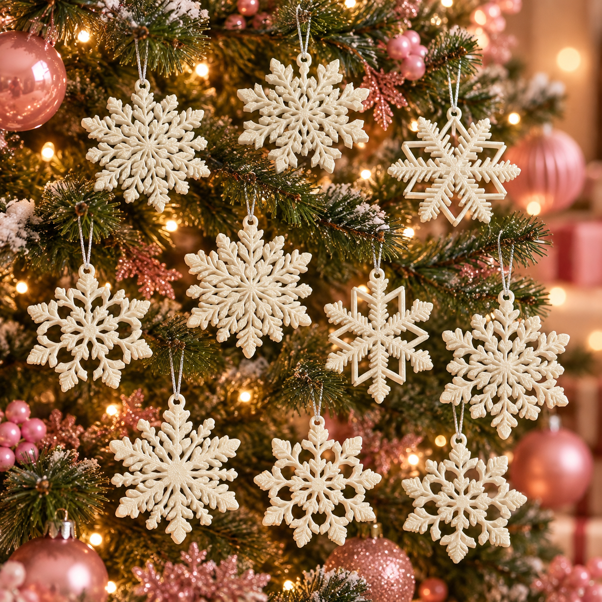 Snowflake Ornament Set (Set of 10), 3D printed Christmas ornament