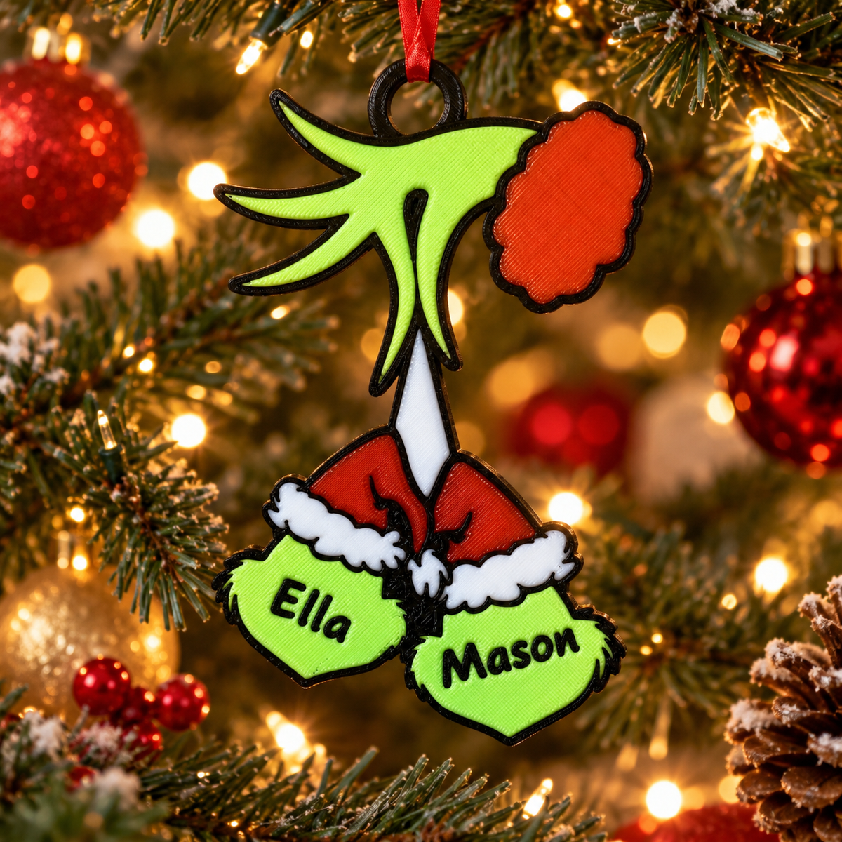 Personalized Grinch Couple Ornaments (Pack of 3), 3D printed Christmas ornament
