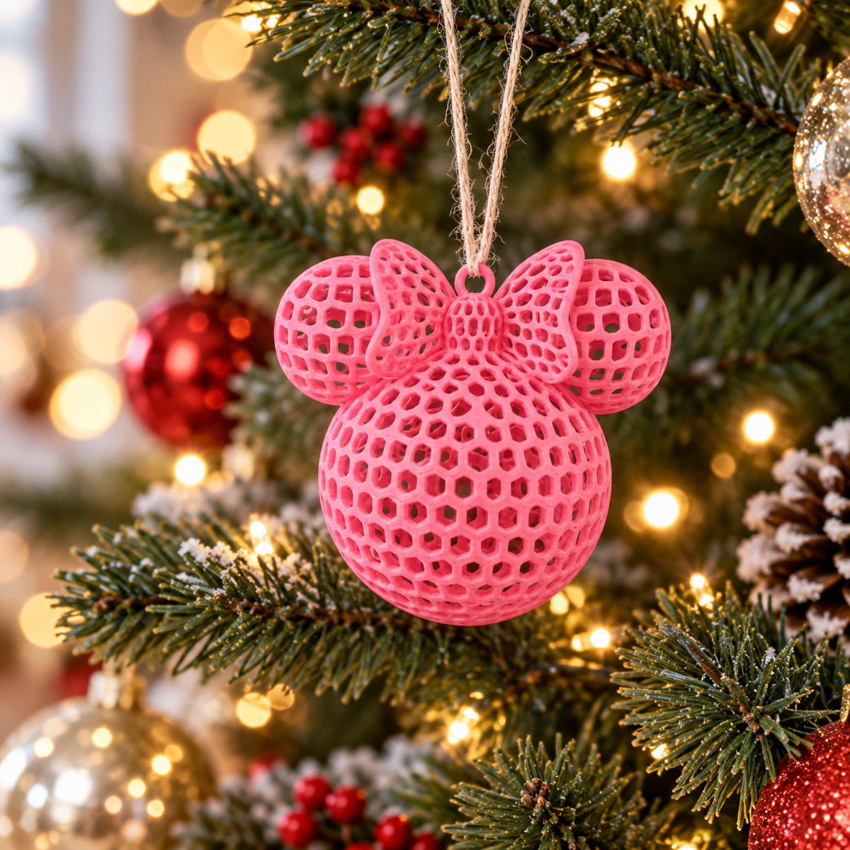 Hexagonal Minnie Christmas Ornaments (Pack of 3), 3D printed Christmas ornament