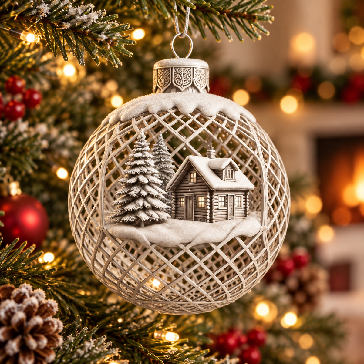 Christmas Village Ball Ornaments (Pack of 4), 3D printed Christmas ornament