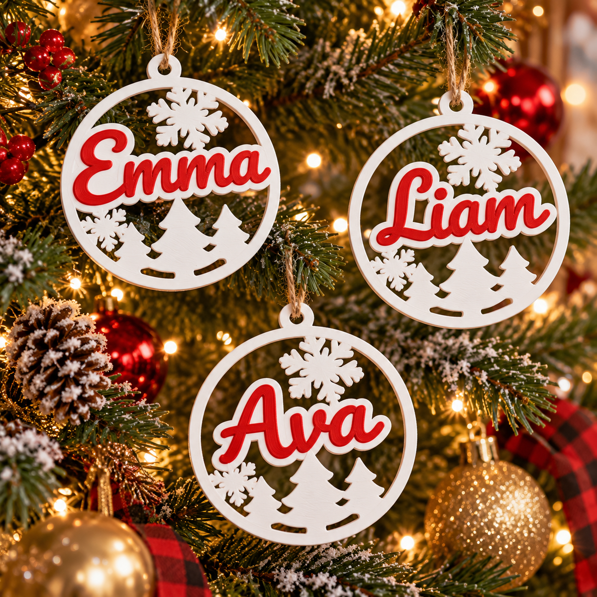 Personalized Christmas Name Ornaments (Pack of 4), 3D printed Christmas ornament