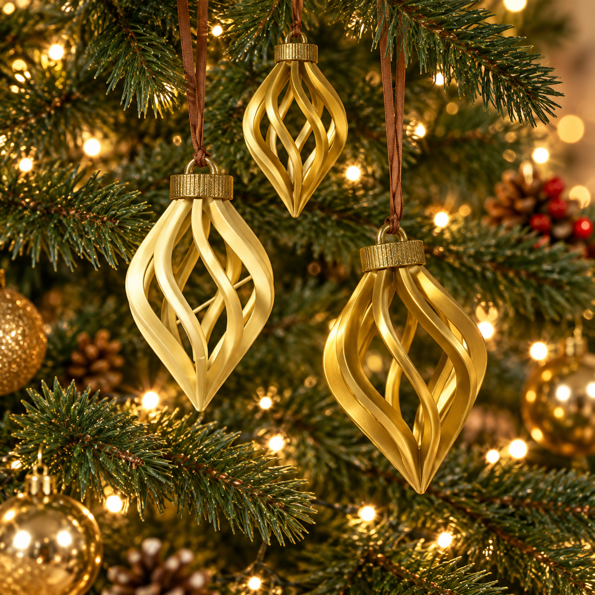 Spiral Teardrop Christmas Ornaments (Pack of 3), 3D printed Christmas ornament