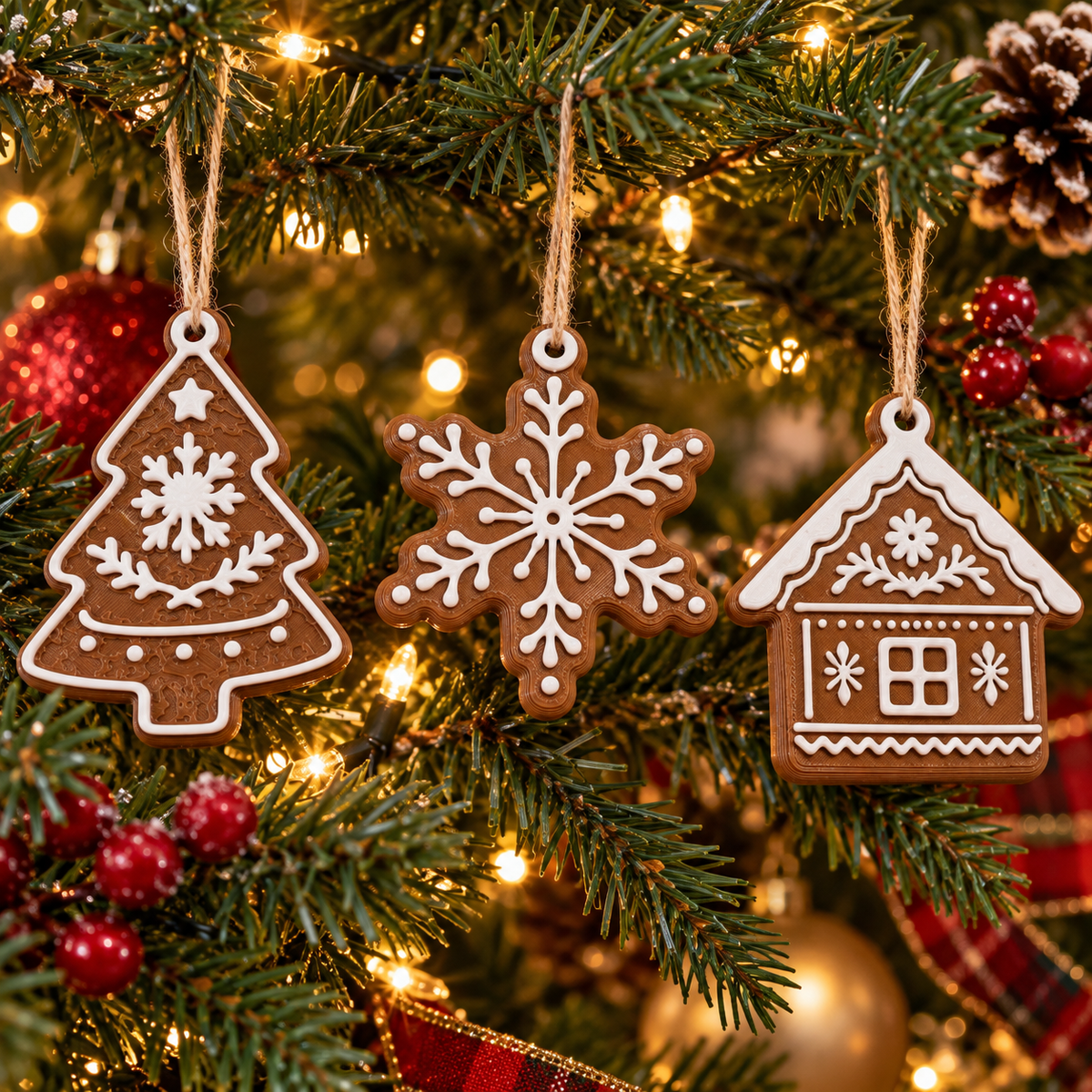 Gingerbread Cookie Ornaments (Set of 3), 3D printed Christmas ornament