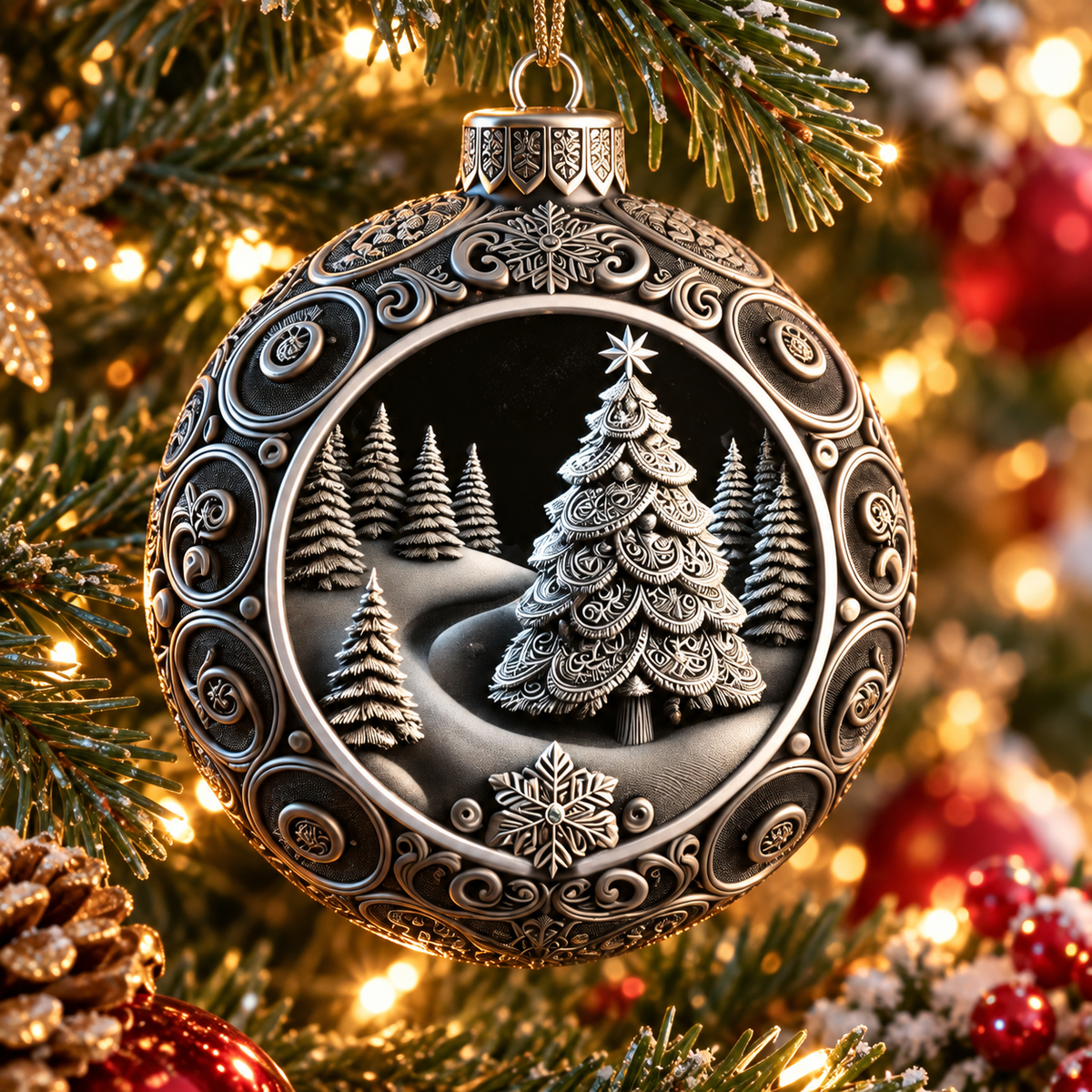 Winter Forest Christmas Ball Ornaments (Pack of 4), 3D printed Christmas ornament