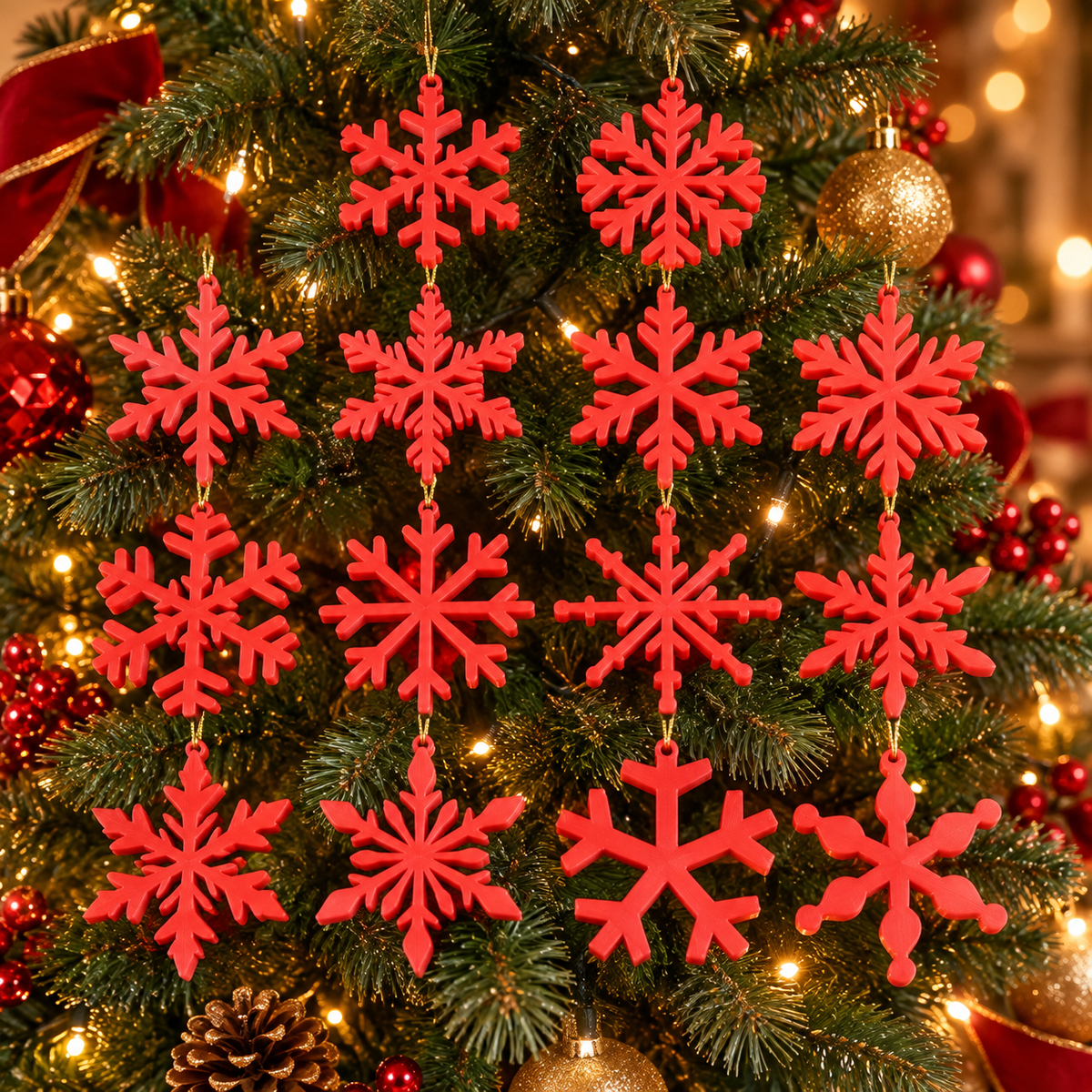 Snowflake Christmas Ornaments (Set of 14), 3D printed Christmas ornament