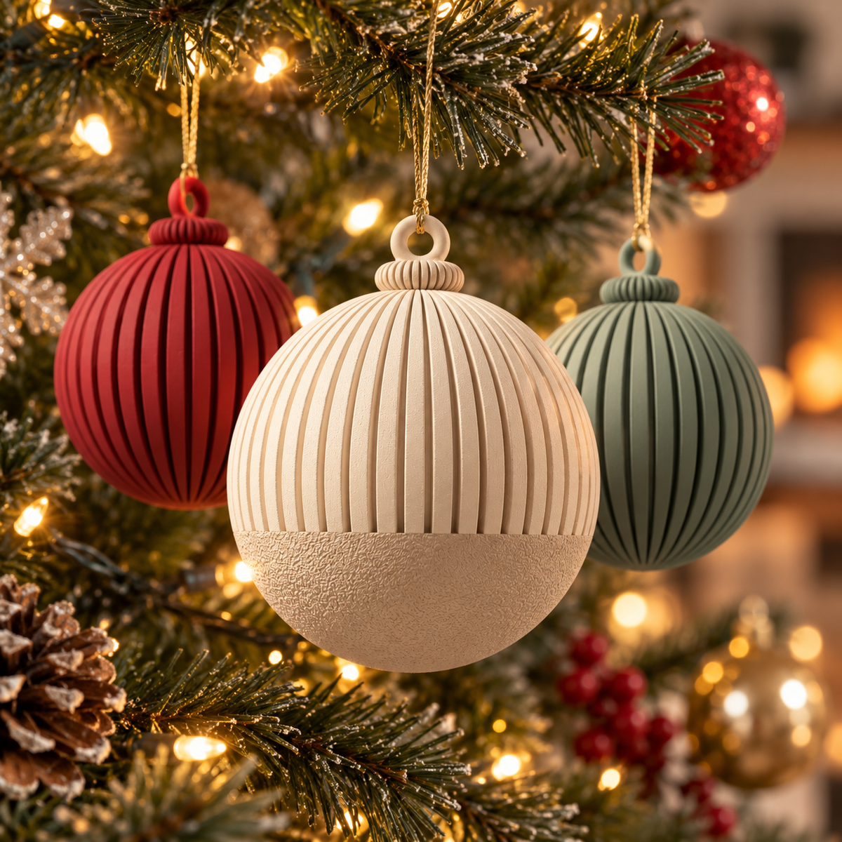 Japandi Christmas Ball Ornament, 3D printed Christmas ornament