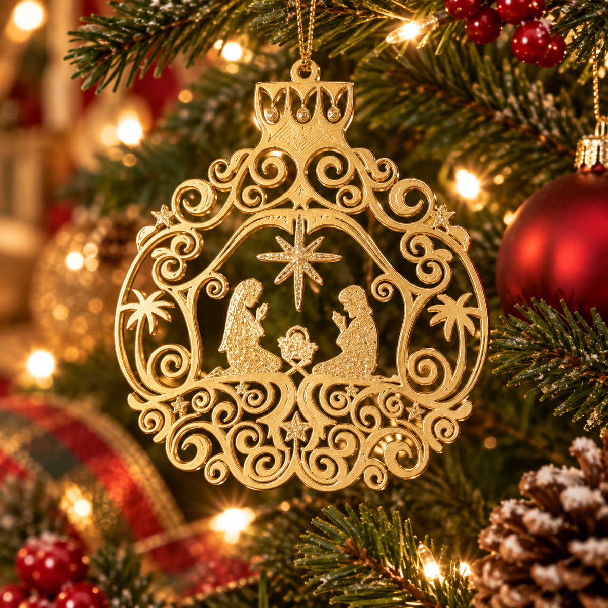 Manger Christmas Ornament (Pack of 4), 3D printed Christmas ornament