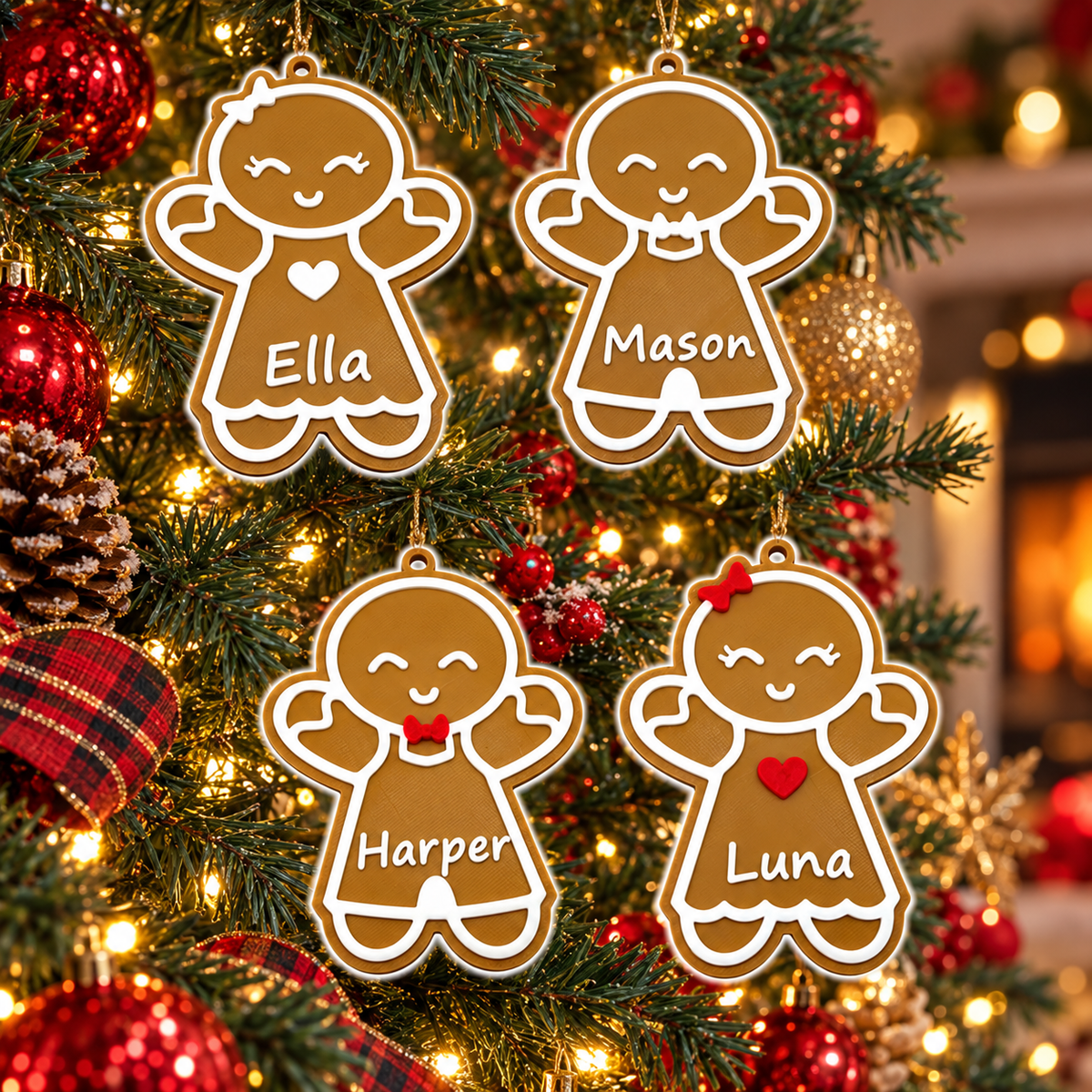 Personalized Gingerbread Man Ornament, 3D printed Christmas ornament