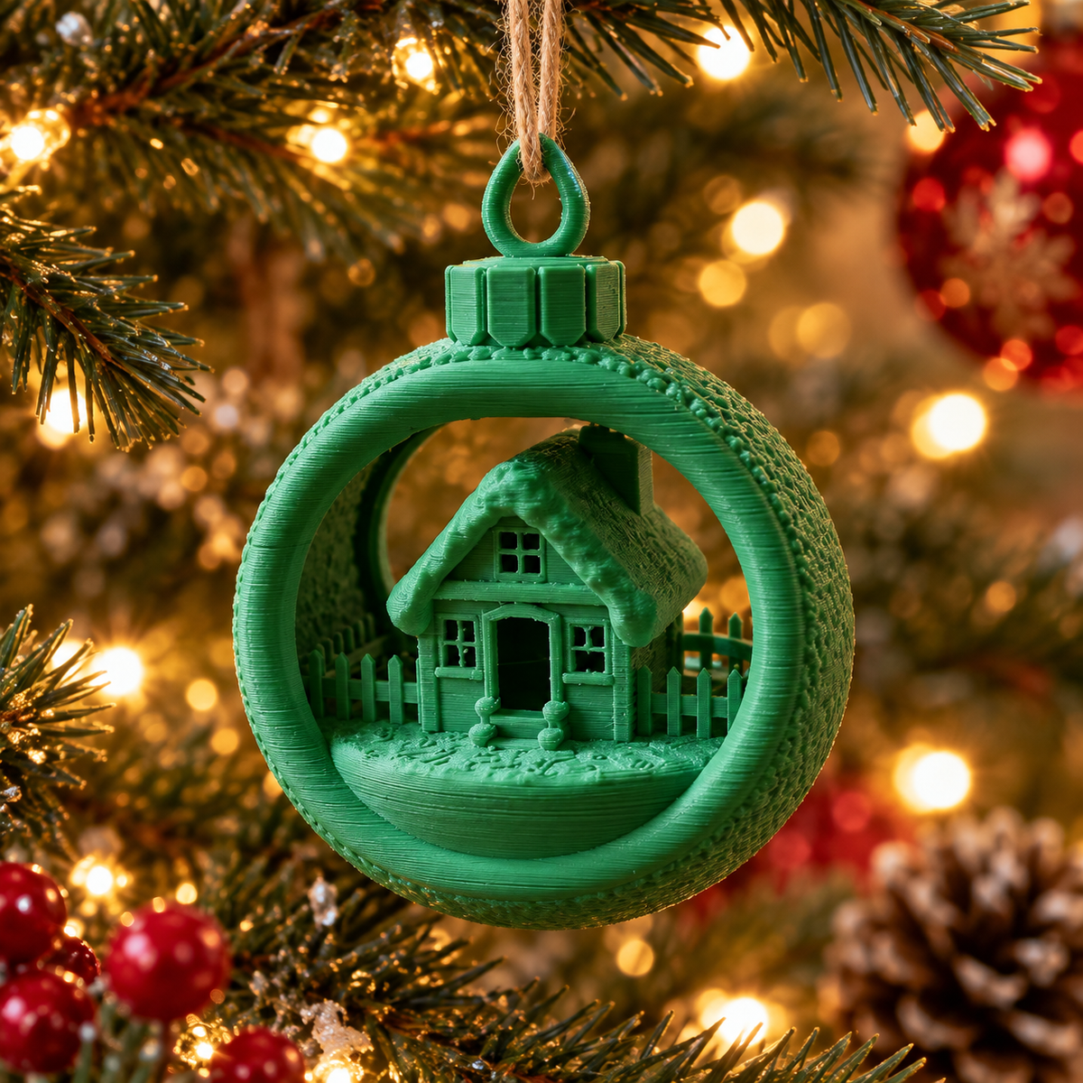 Snowy House Christmas Bauble, 3D printed Christmas ornament