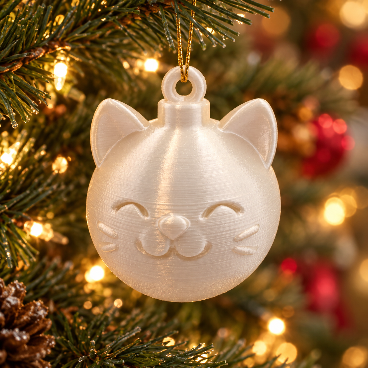 Kitty Bauble Christmas Ornament, 3D printed Christmas ornament