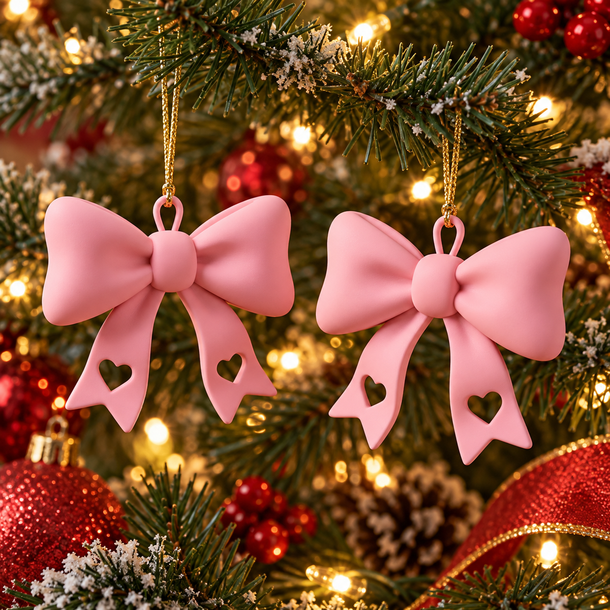 Heart Bow Christmas Ornaments (Pack of 4), 3D printed Christmas ornament